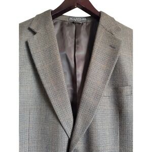 Vtg Haspel Lambswool Cashmere Blazer‎ Jacket Size 42 L Brown Plaid Sport Coat